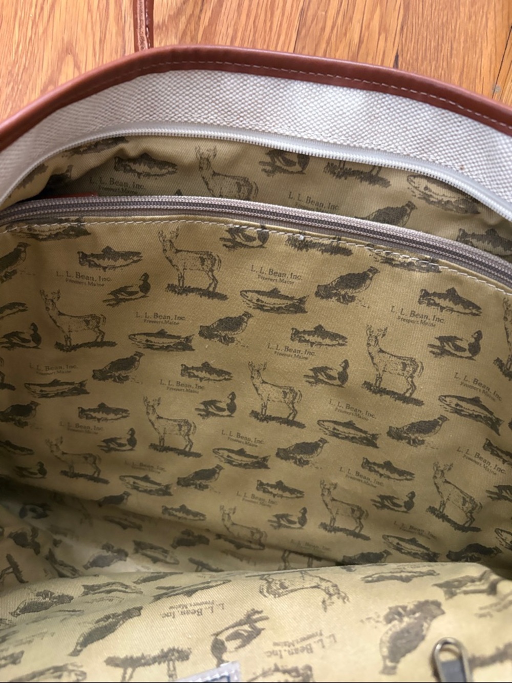 L.L. Bean Boat & Tote Bag canvas jute Leather handles and details - Picture 5 of 7